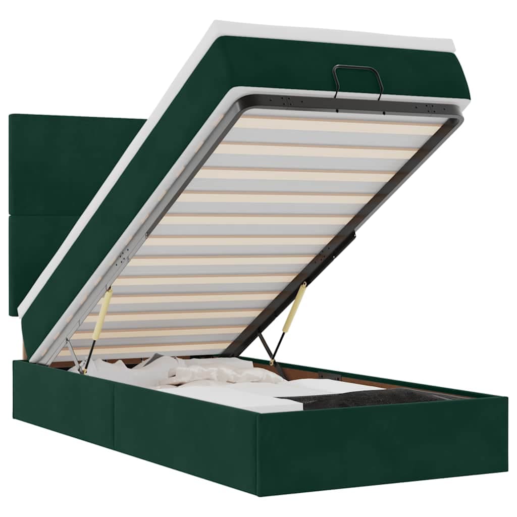 vidaXL Estrutura Cama Otomana Colchões 80x200cm Veludo Verde Escuro - 3832016454
