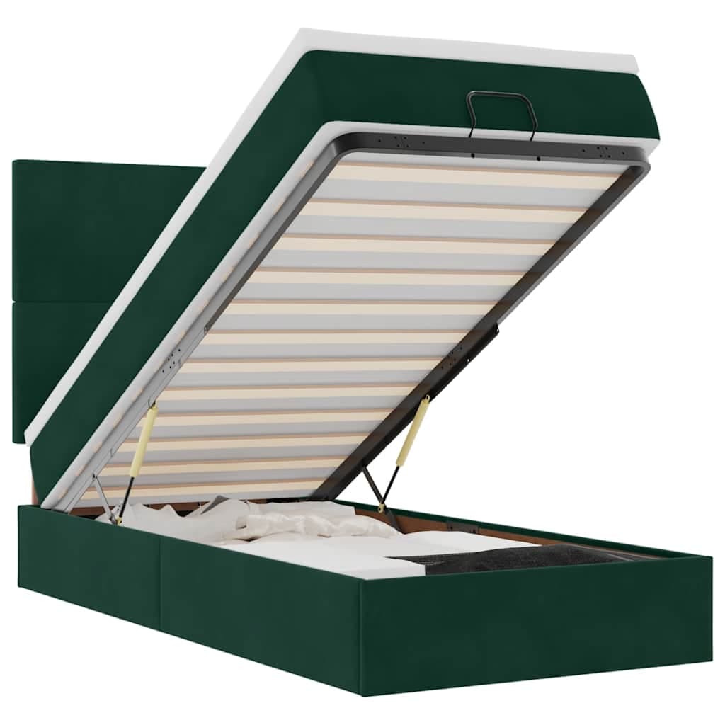 vidaXL Estrutura de Cama Otomana Colchões 90x200cm Veludo Verde Escuro - 640227504