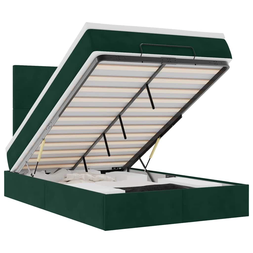 vidaXL Estrutura de Cama Otomana com Colchões Verde Escuro Veludo - 2567969283