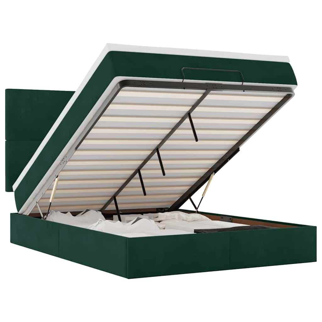 vidaXL Estrutura Cama Otomana Colchões 140x190 cm Veludo Verde Escuro - 2043015965