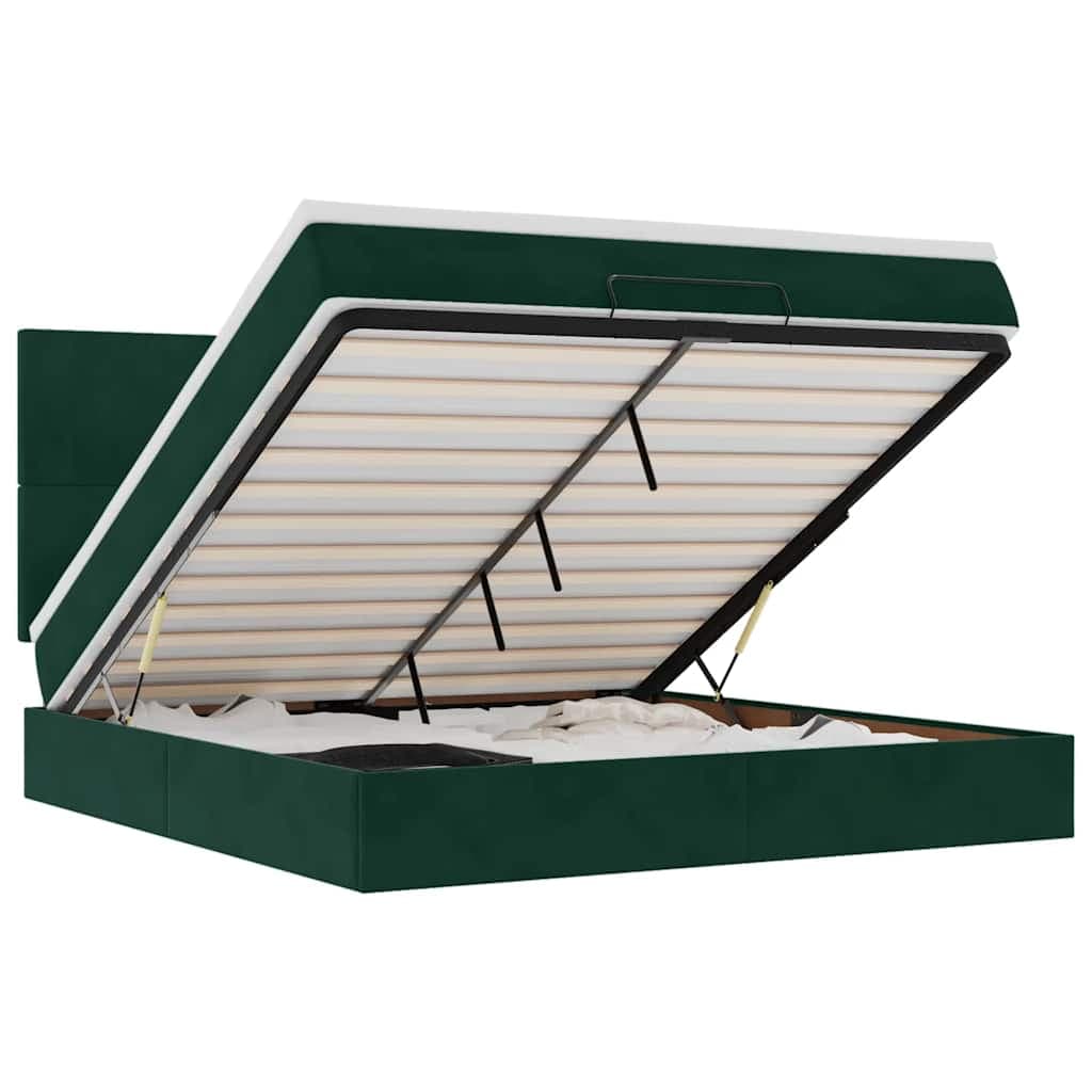 vidaXL Estrutura de Cama Otomana com Colchão Verde Escuro Veludo - 2890644632