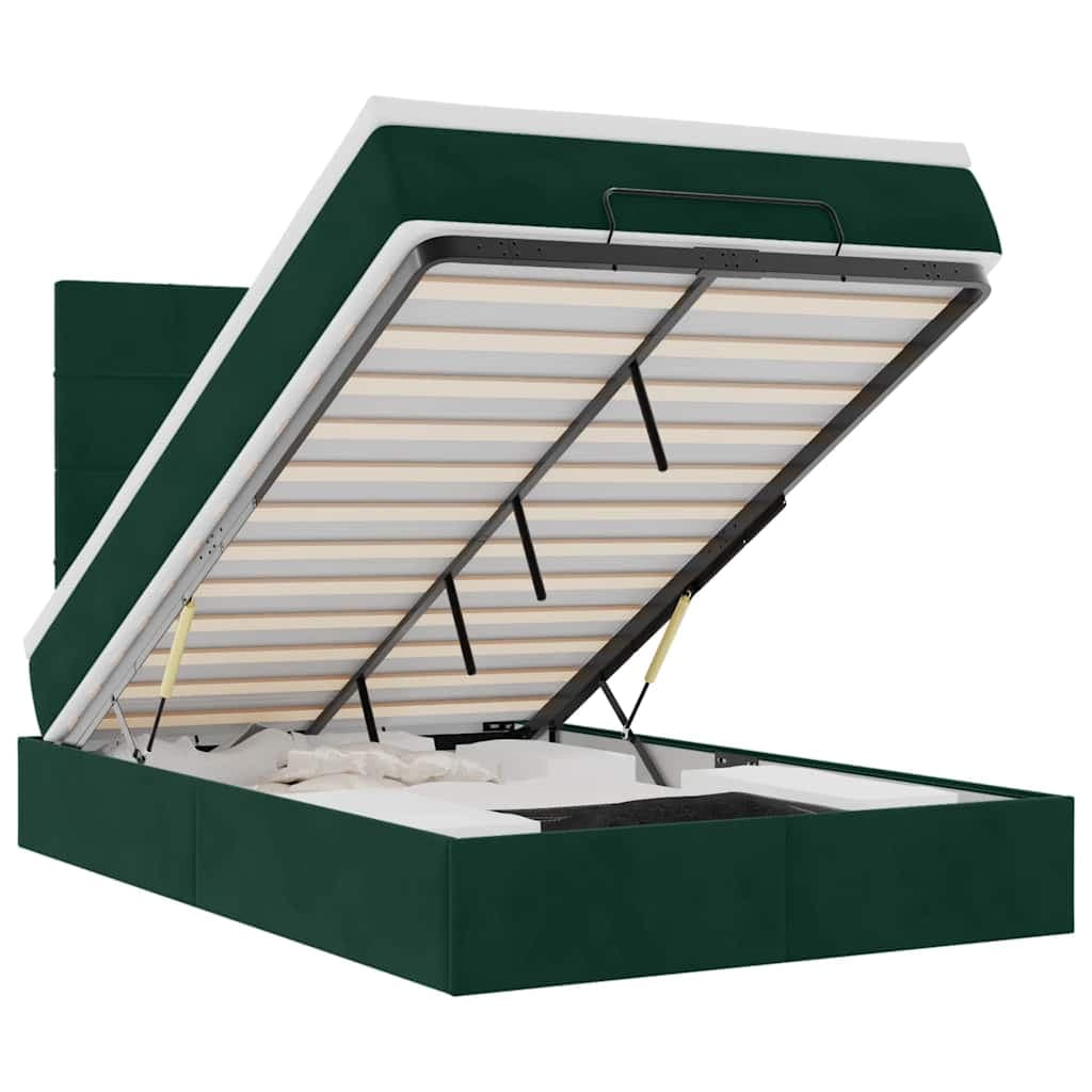 vidaXL Estrutura de Cama Otomana com Colchões Verde Escuro Veludo - 214311236