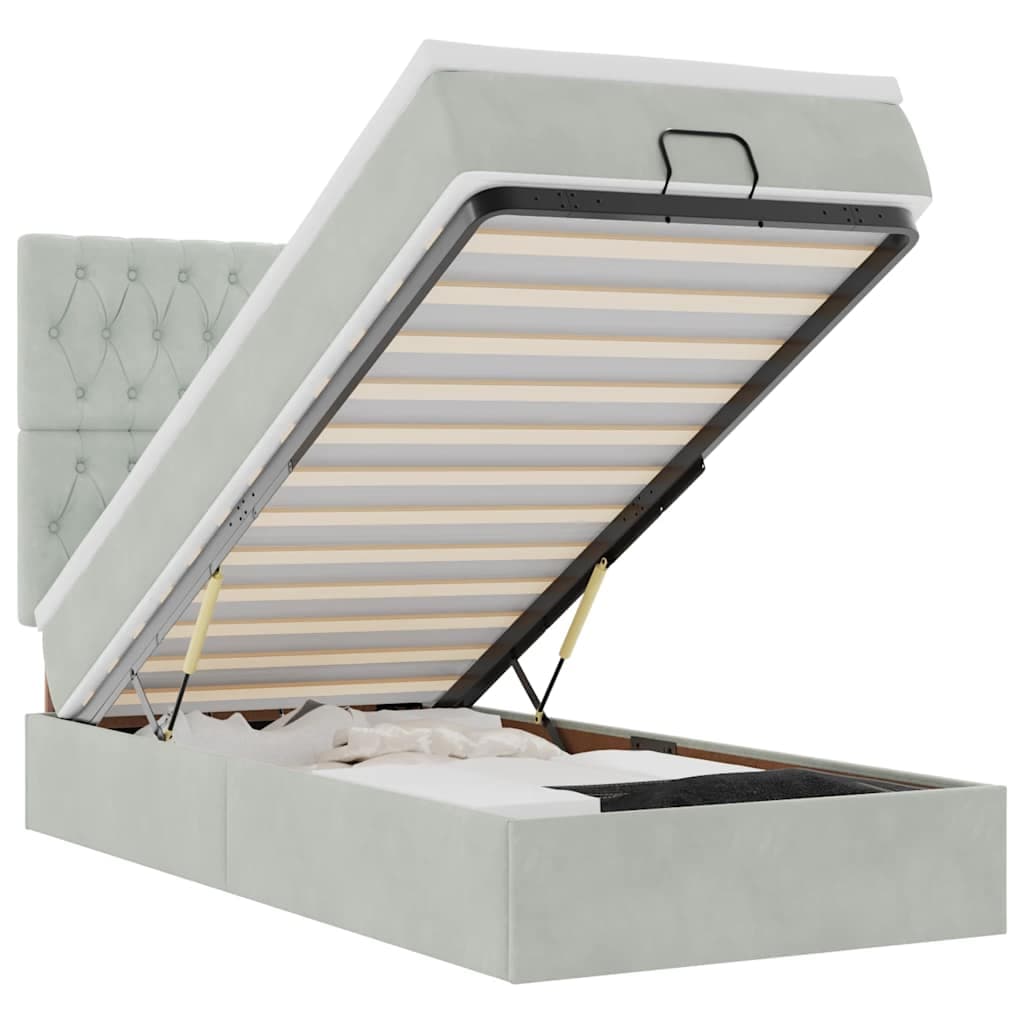 vidaXL Estrutura Cama Otomana Colchões 90x190 cm Veludo Cinzento Claro - 871187212