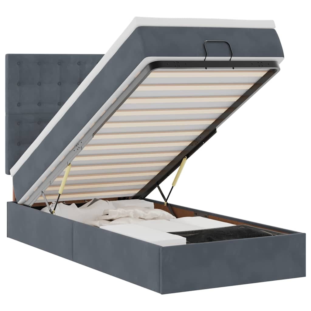 vidaXL Moldura de Cama Otomana com Colchões Cinza Escuro Veludo - 1962853252