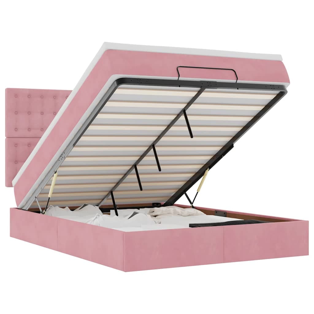 vidaXL Estrutura de Cama Otomana com Colchões 140x200 cm Veludo Rosa - 3065001330