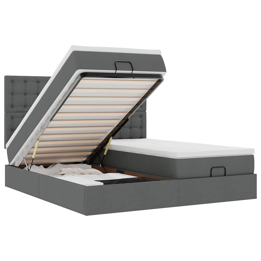 vidaXL Estrutura de Cama Otomana com Colchões Tecido Cinzento Escuro - 2954861404
