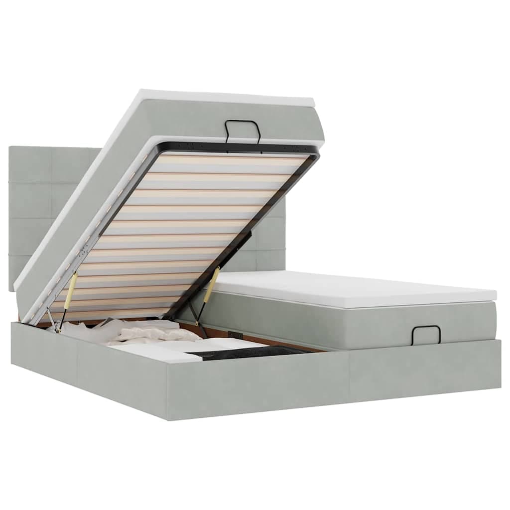 vidaXL Estrutura Cama Otomana Colchões 200x200cm Veludo Cinzento Claro - 3475951936