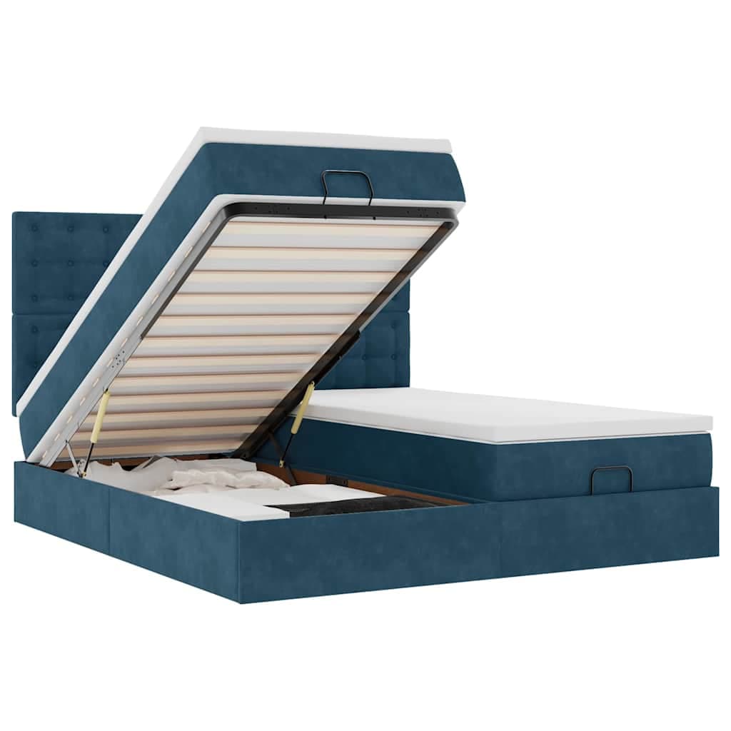 vidaXL Cama otomana com colchões/LEDs 200x200 cm veludo azul-escuro