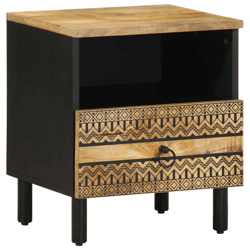vidaXL Mesa cabeceira 40x33x46cm madeira mangueira áspera maciça preto