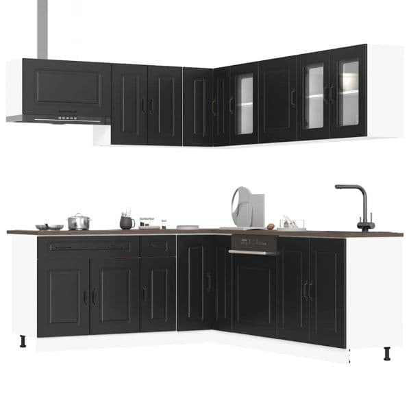 vidaXL 11 Peças Armário de Cozinha Conjunto Kalmar Preto - 2671063345