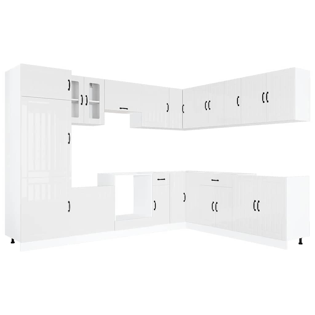 vidaXL 14 Peças Armário de Cozinha Conjunto Lucca Brilho Branco - 972077806