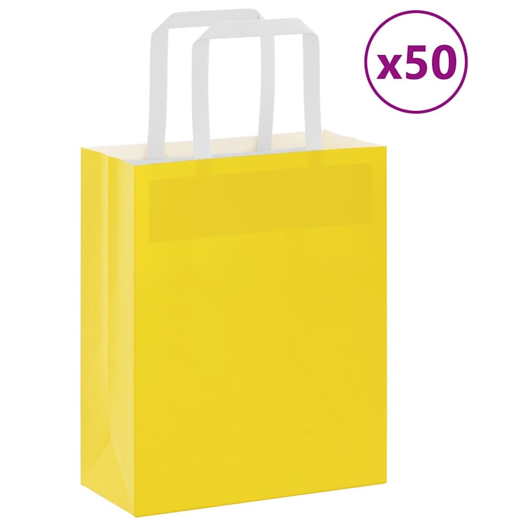 vidaXL Sacos de papel 50 unid com alças amarelo 18x8x22 cm