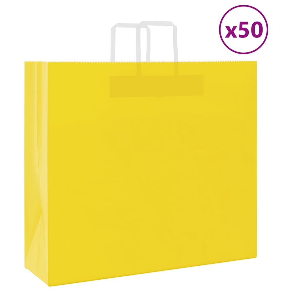 vidaXL Sacos de papel 50 unid com alças amarelo 54x15x49 cm