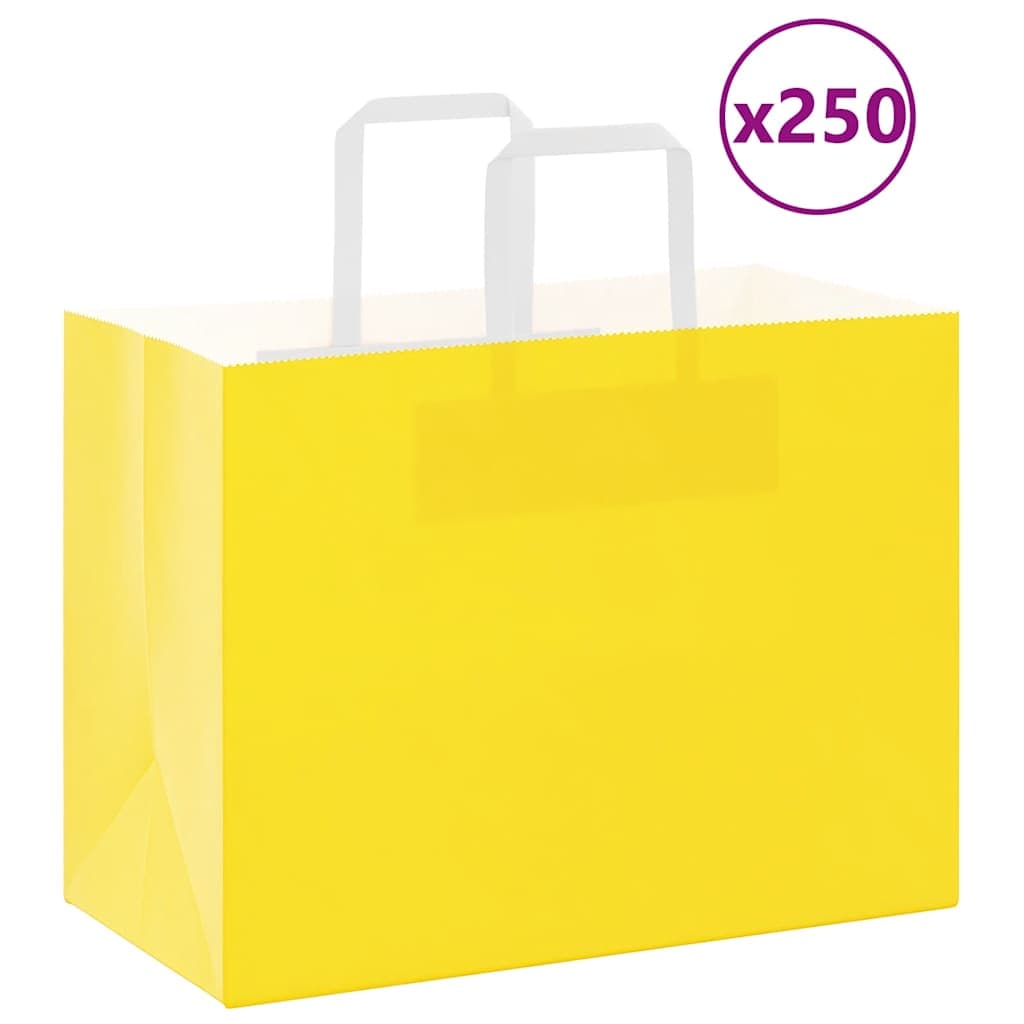 vidaXL Sacos de papel 250 unid com alças amarelo 32x17x25 cm