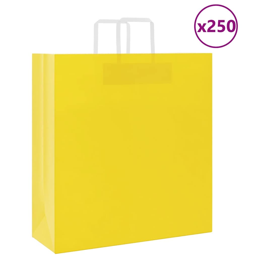 vidaXL Sacos de papel 250 unid com alças amarelo 45x17x48 cm
