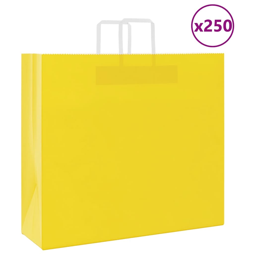 vidaXL Sacos de papel 250 unid com alças amarelo 54x15x49 cm