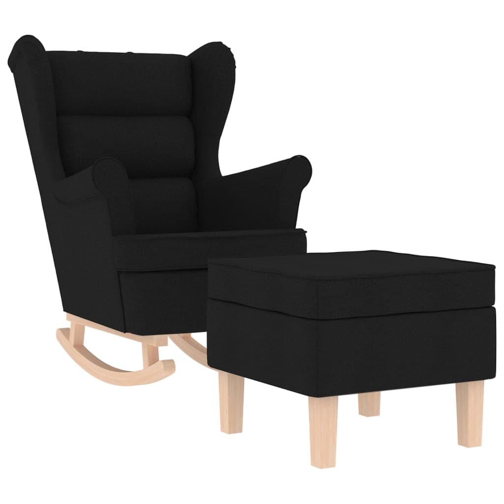 vidaXL Cadeira de Baloiço com Apoio de Pés Tecido Preto - 4025214191