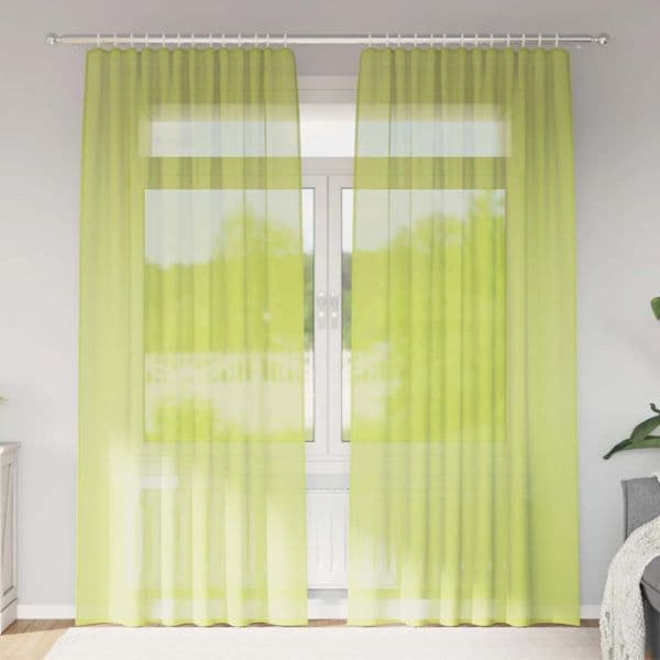 vidaXL Cortinas de Voile com Aba 2 Peças Verde-maçã - 2383107848