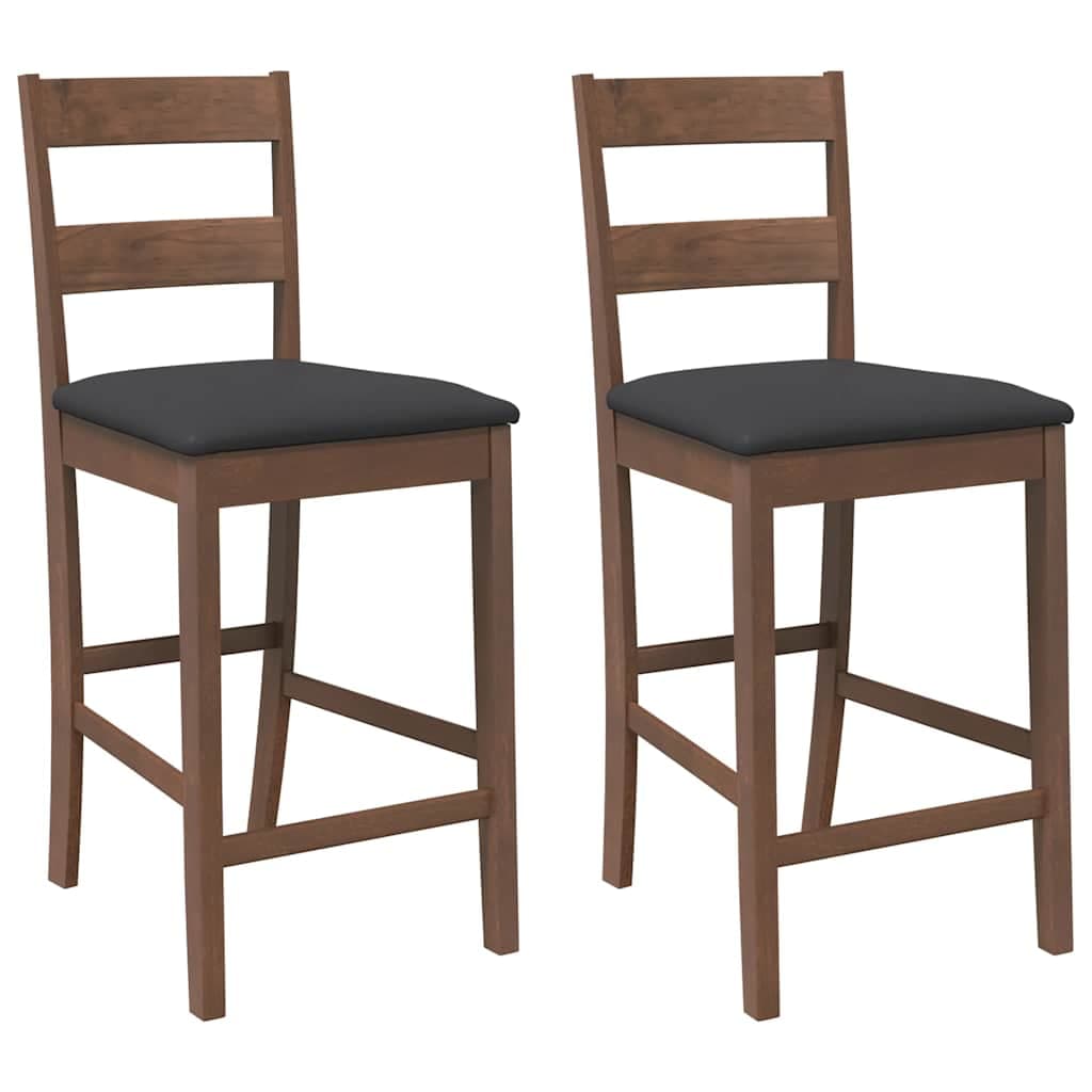 vidaXL Bancos de bar com almofadões 2pcs madeira de seringueira maciça