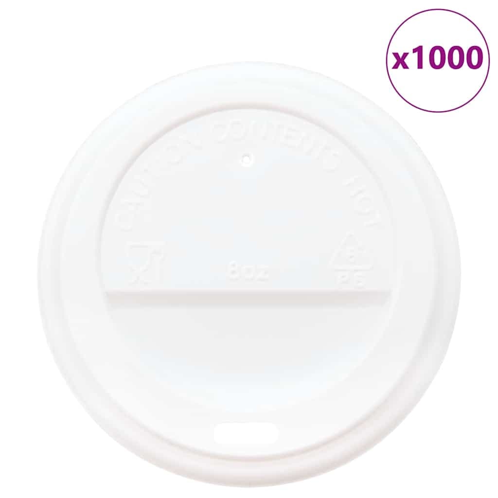 vidaXL Tampas para copos café papel Ø80 mm 8oz 1000 un plástico branco