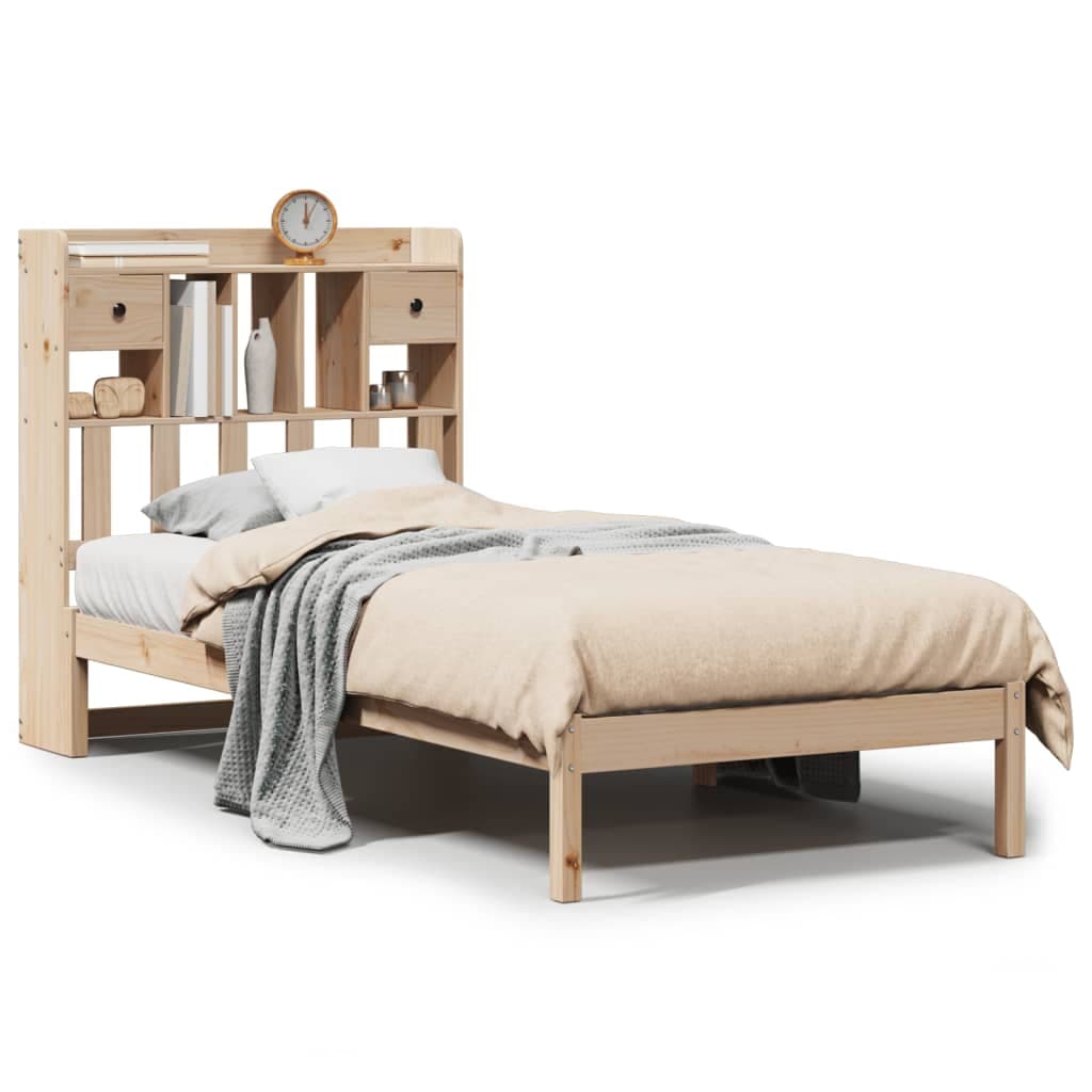 vidaXL Cama com Estante sem Colchão 75x190 cm Pinho Maciço - 169450946