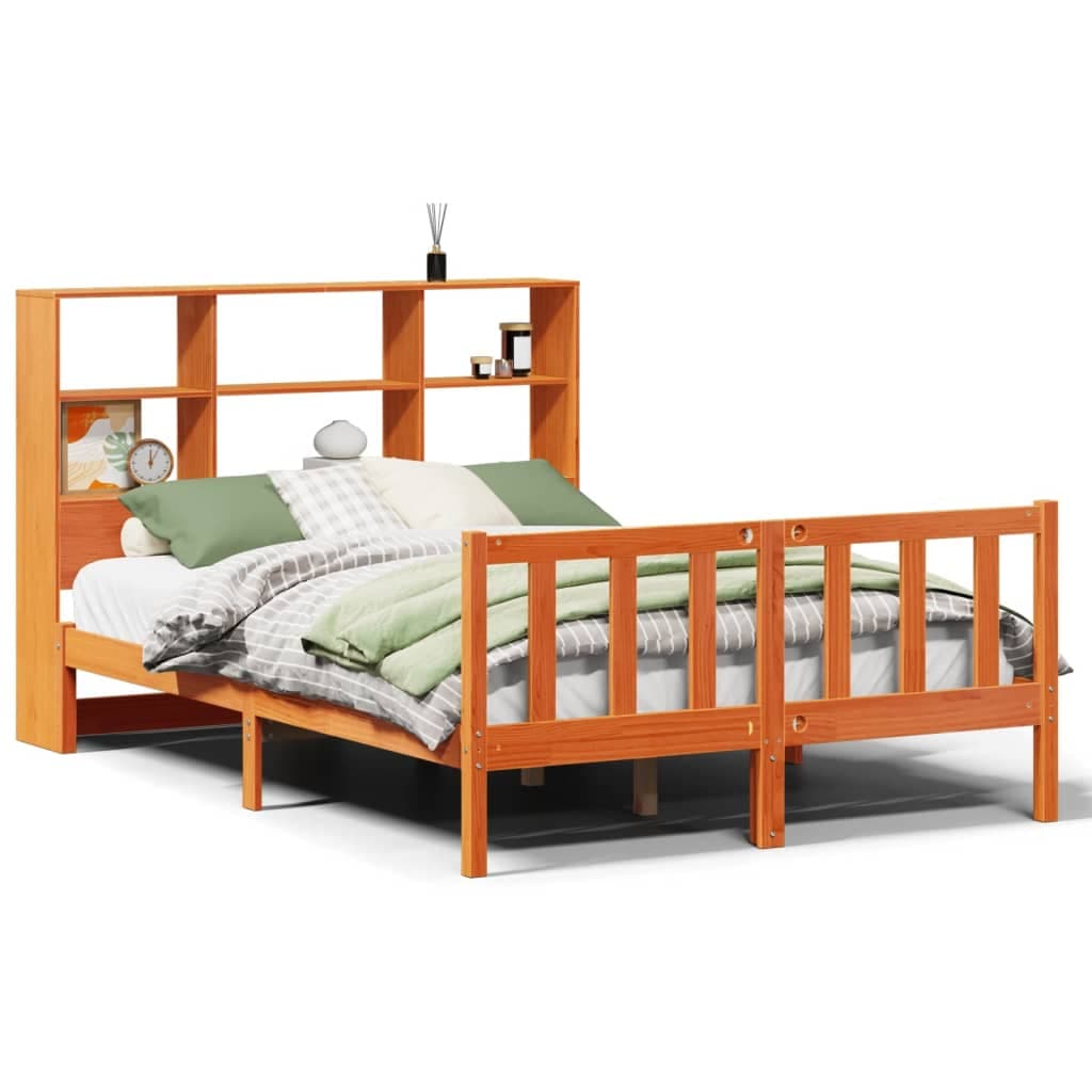 vidaXL Cama com estante sem colchão 140x200 cm pinho maciço