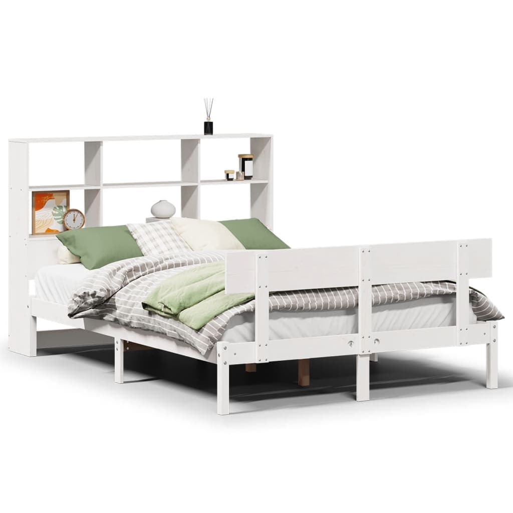 vidaXL Cama com estante sem colchão 160x200 cm pinho maciço branco