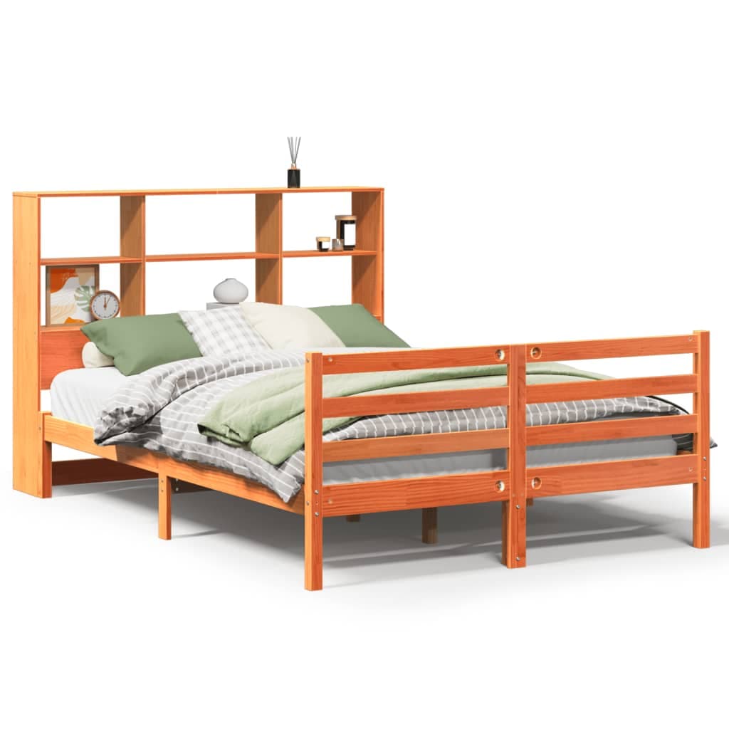 VidaXL Cama com estante sem colchão 140x190 cm madeira maciça