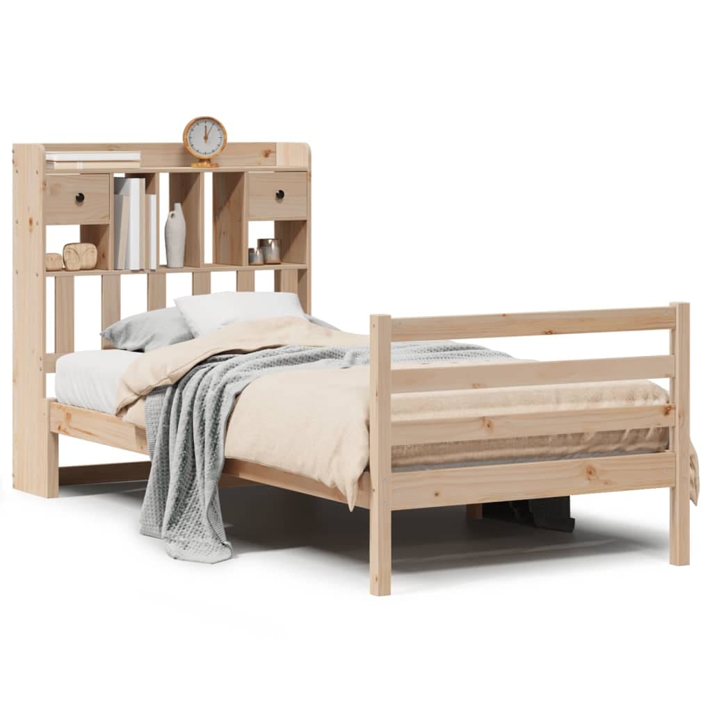 vidaXL Cama com Estante sem Colchão 100x200 cm Pinho Maciço - 874413156