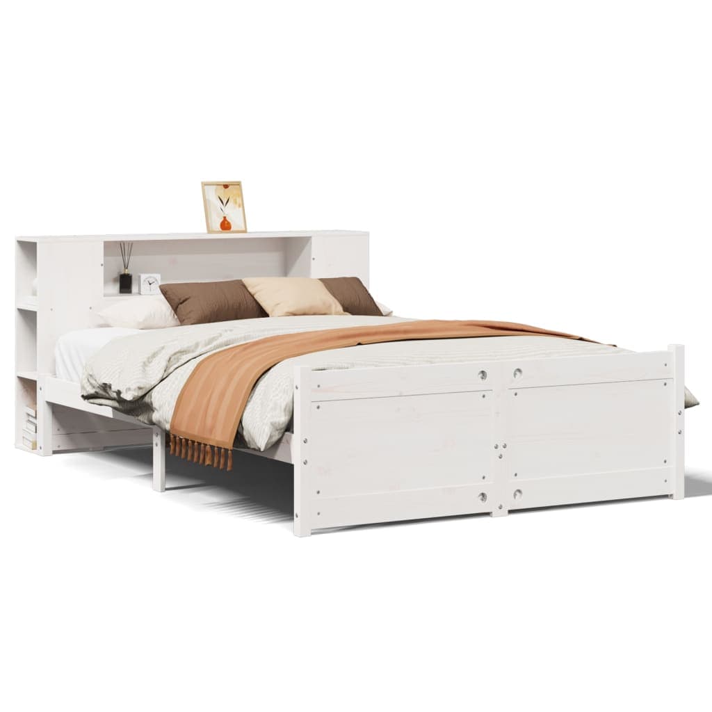 vidaXL Cama com estante sem colchão 160x200 cm pinho maciço branco