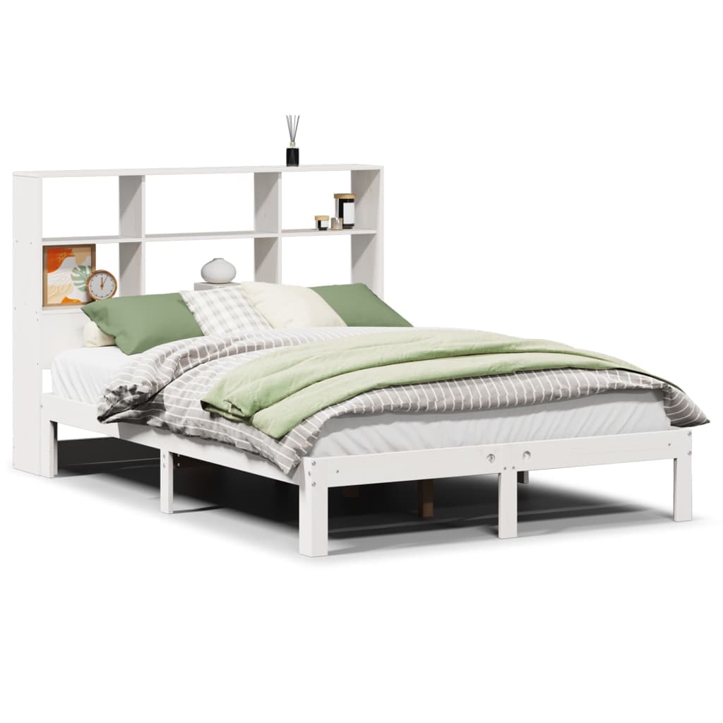 vidaXL Cama com Estante sem Colchão 140x200 cm Pinho Maciço Branco - 3433188104