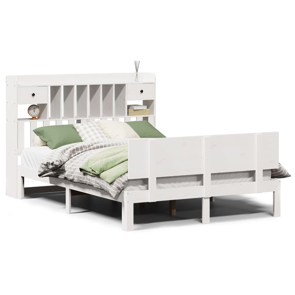 vidaXL Cama com estante sem colchão 160x200 cm pinho maciço branco