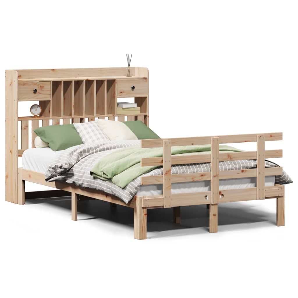 vidaXL Cama com estante sem colchão 135x190 cm pinho maciço