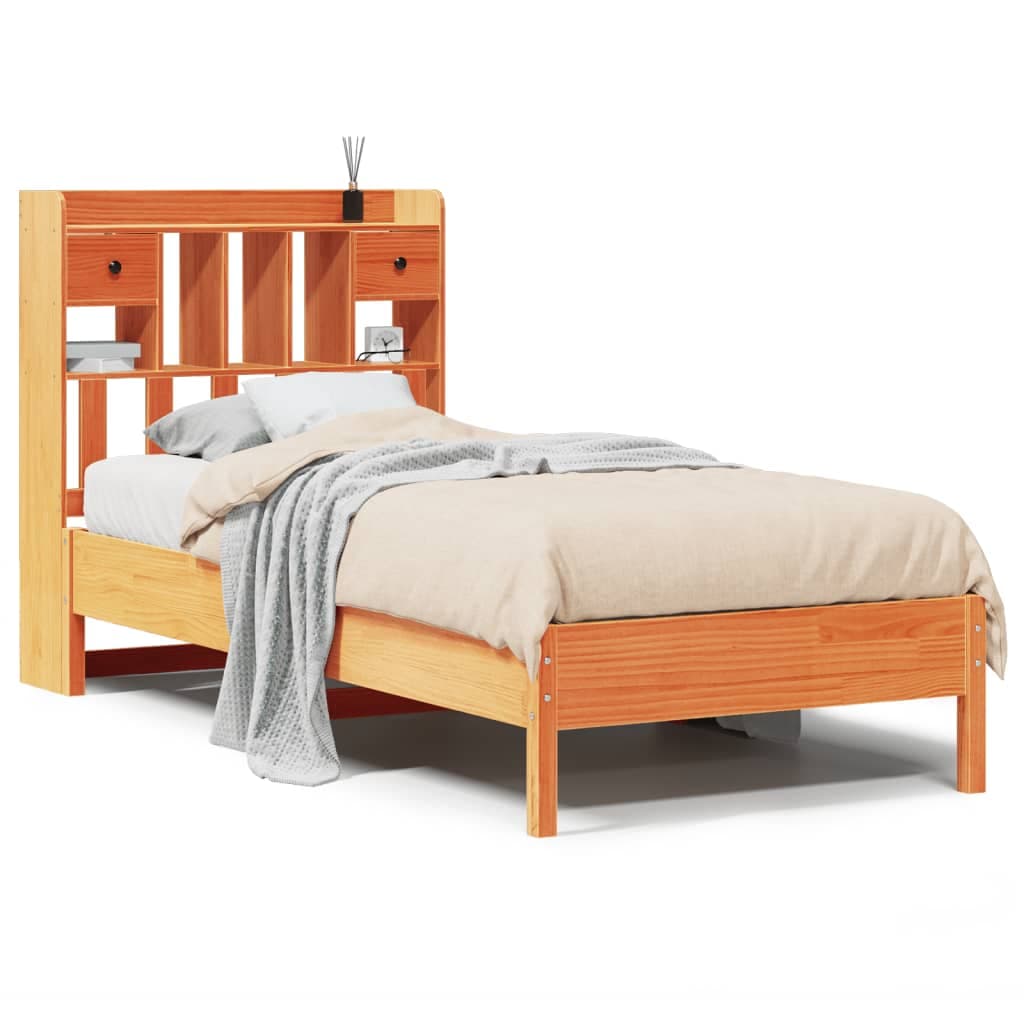 vidaXL Cama com estante sem colchão 75x190cm pinho maciço castanho-mel