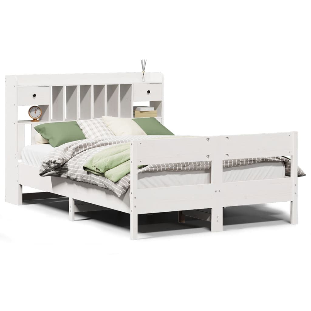 vidaXL Cama com estante sem colchão 160x200 cm pinho maciço branco
