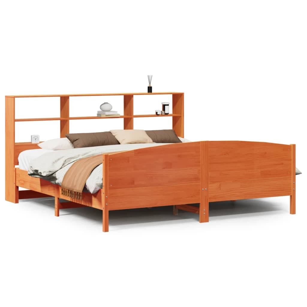 vidaXL Cama com Estante sem Colchão 200x200 cm Pinho Maciço - 1797875690