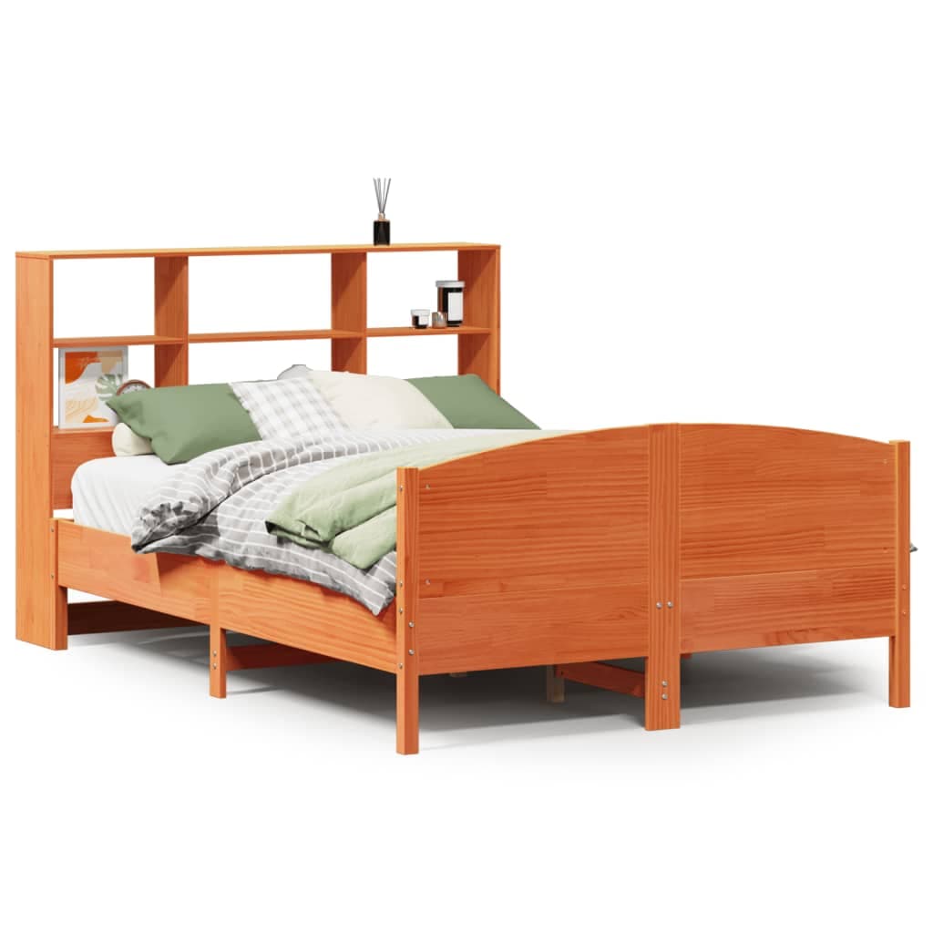 vidaXL Cama com Estante sem Colchão 120x200cm Pinho Maciço Castanho-mel - 3315124777