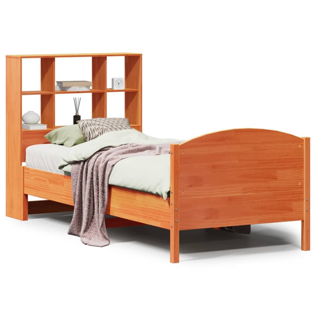 vidaXL Cama com Estante sem Colchão 100x200cm Pinho Maciço Castanho-mel - 4185202841