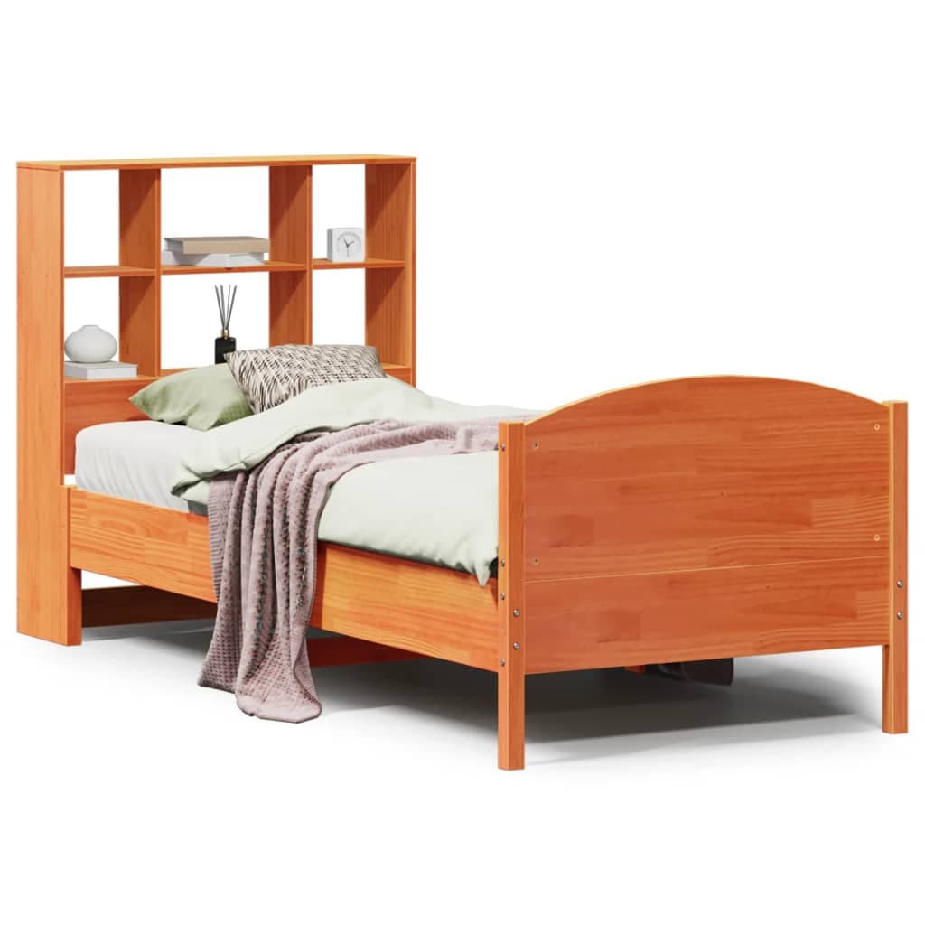 vidaXL Cama com Estante sem Colchão 75x190cm Pinho Maciço Castanho-mel - 2540249422
