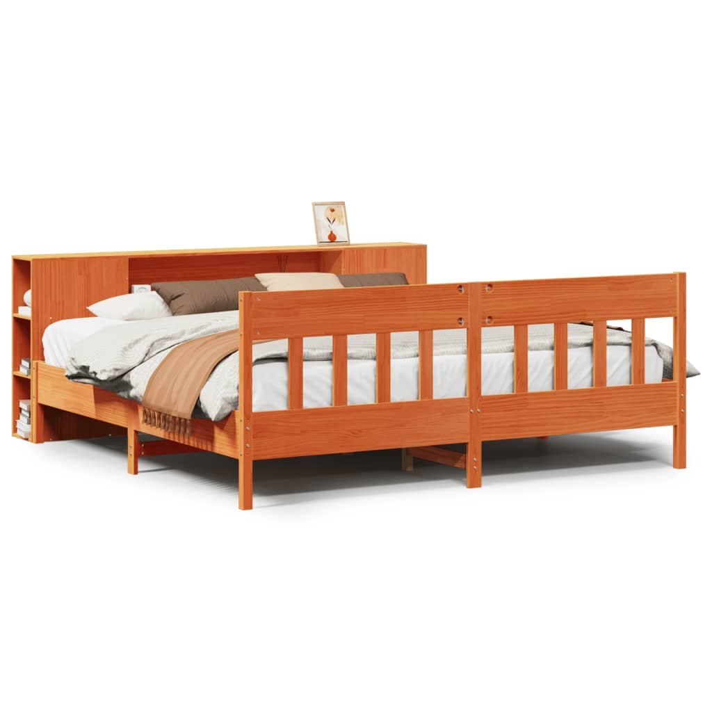 vidaXL Cama com Estante sem Colchão 200x200 cm Pinho Maciço - 487294310