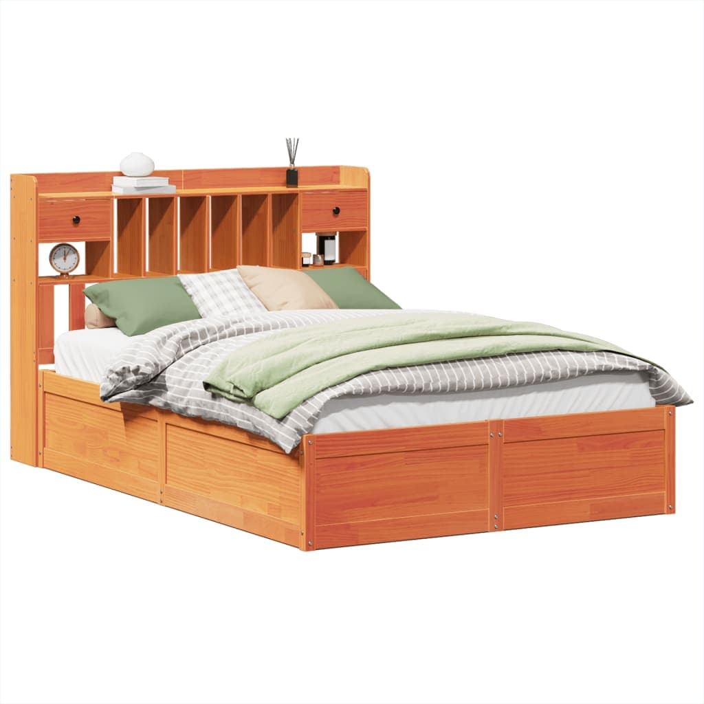 vidaXL Cama sem colchão 140x200 cm madeira pinho maciça castanho-mel