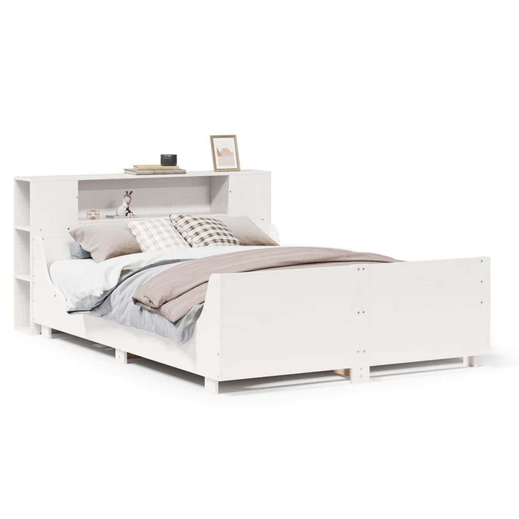 vidaXL Cama sem Colchão 135x190 cm Madeira de Pinho Maciça Branco - 8721158625649
