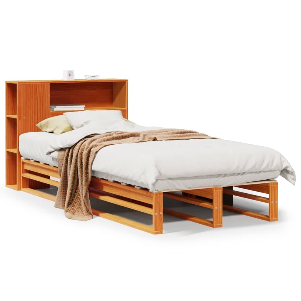 vidaXL Cama com estante sem colchão 100x200 cm madeira maciça