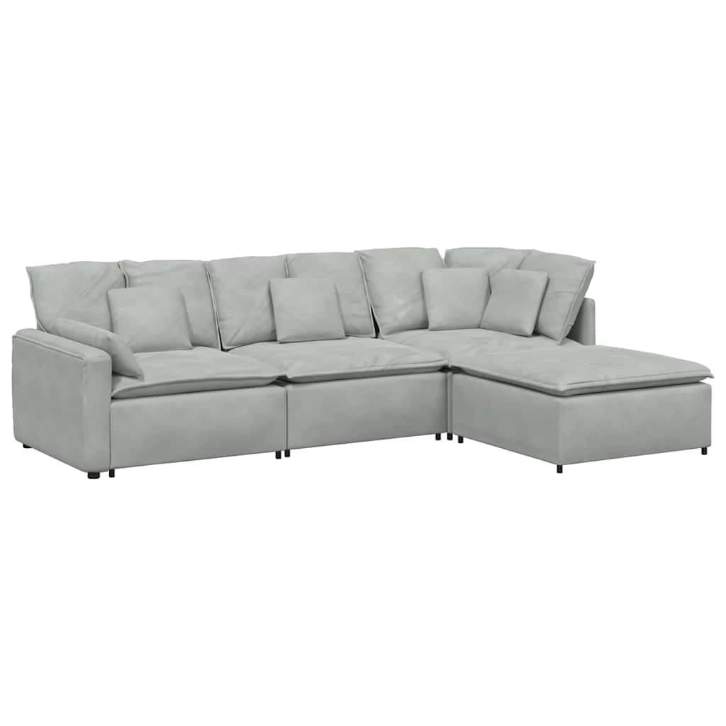vidaXL Sofá modular com pufes e almofadas veludo cinzento-claro