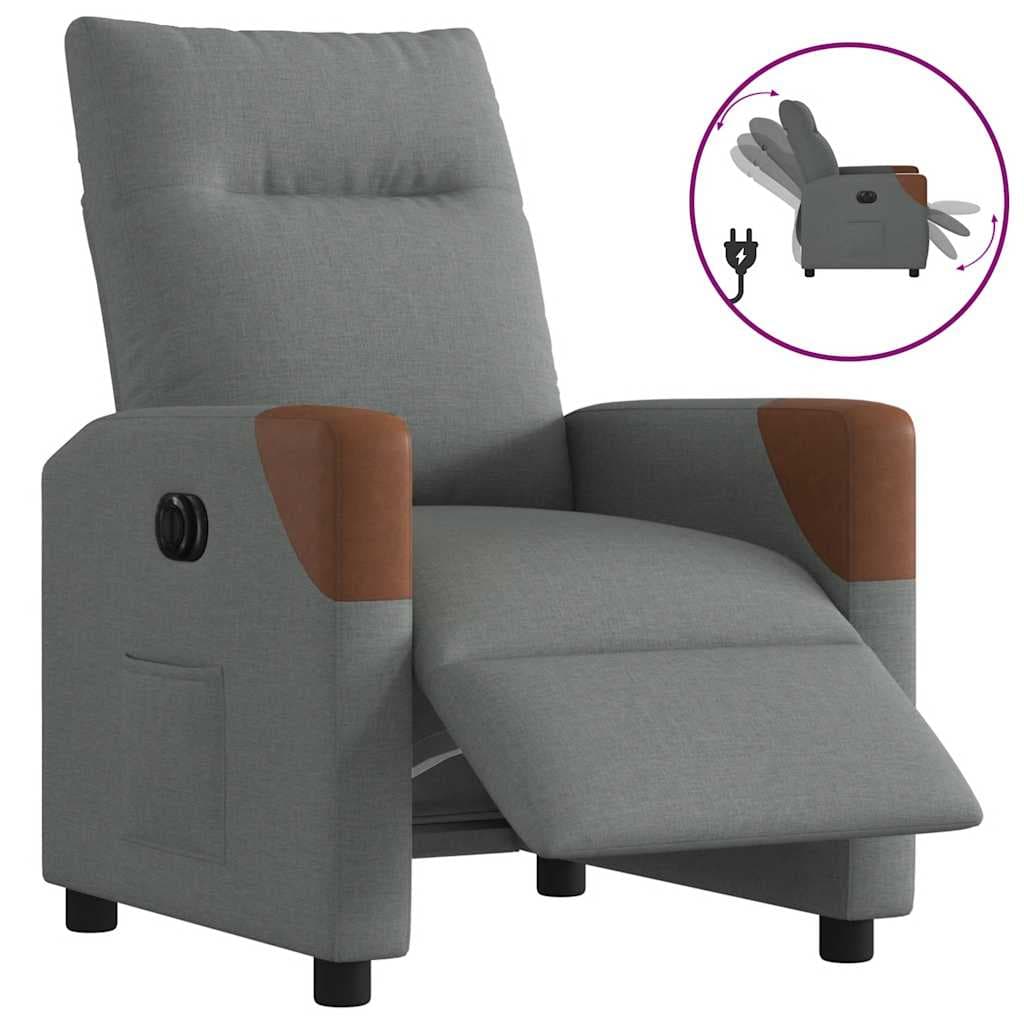 vidaXL Poltrona Reclinável Elétrica Tecido Cinzento-escuro - 345155818
