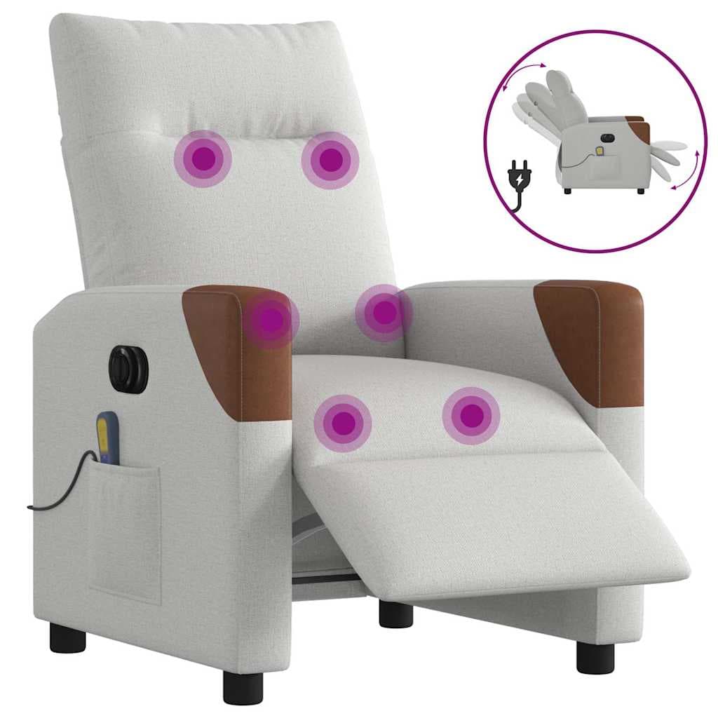 vidaXL Poltrona Massagens Reclinável Elétrica Tecido Cinzento-nublado - 4260433375