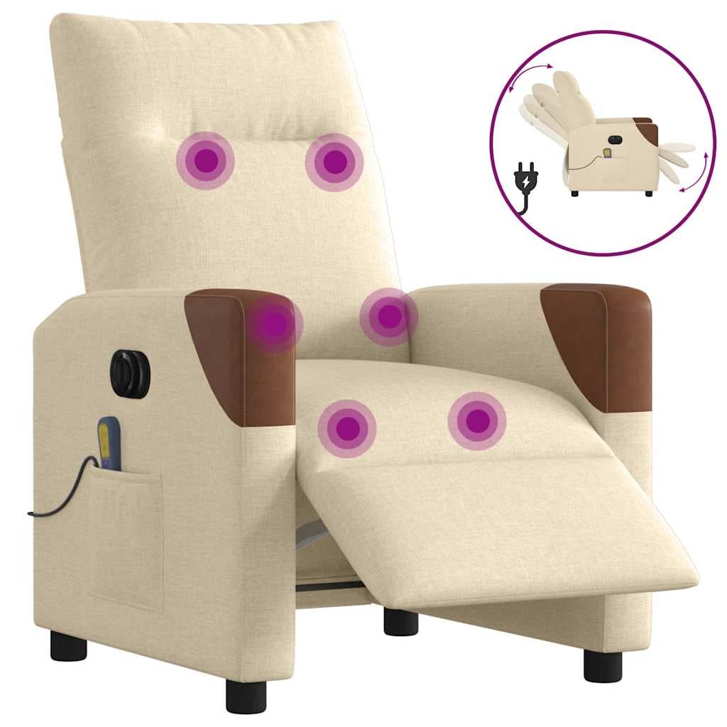 vidaXL Poltrona de Massagens Reclinável Elétrica Tecido Creme - 3462349103