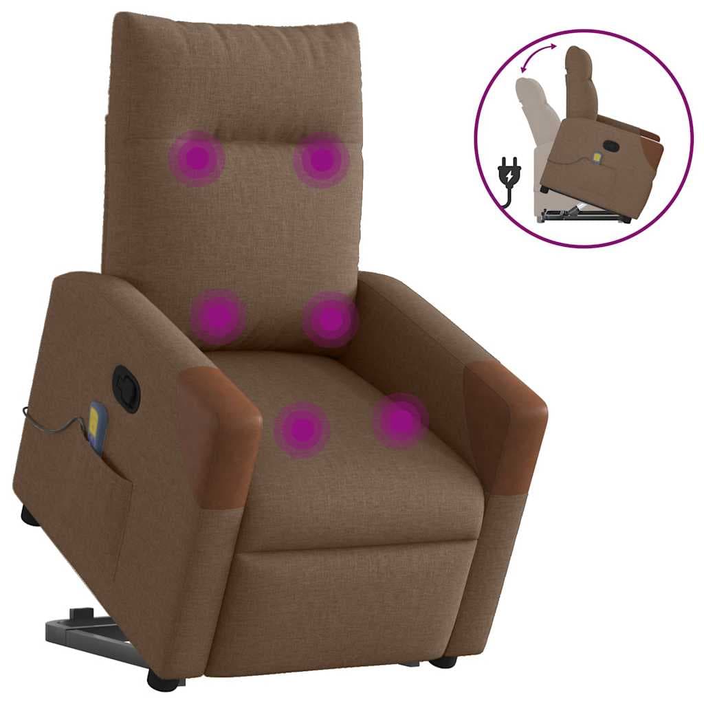 vidaXL Poltrona Reclinável Massagens Tecido Castanho - 2804843745