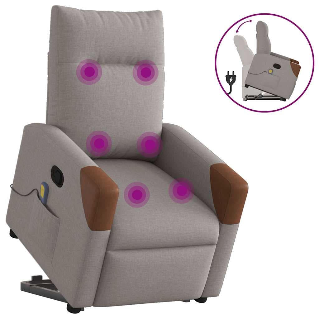 vidaXL Poltrona Elevatória de Massagens Tecido Cinzento-acastanhado - 1083615718
