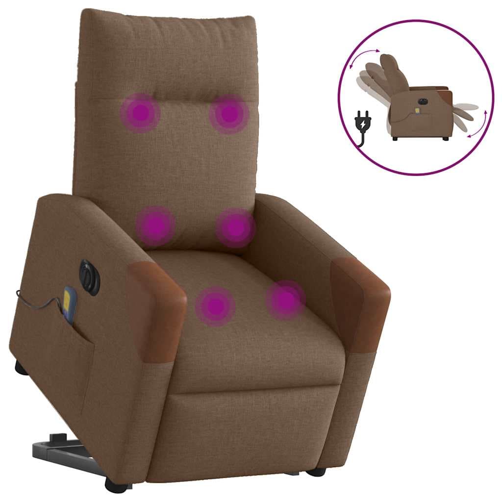 vidaXL Poltrona Elétrica Elevatória Massagens Tecido Castanho - 2457150074